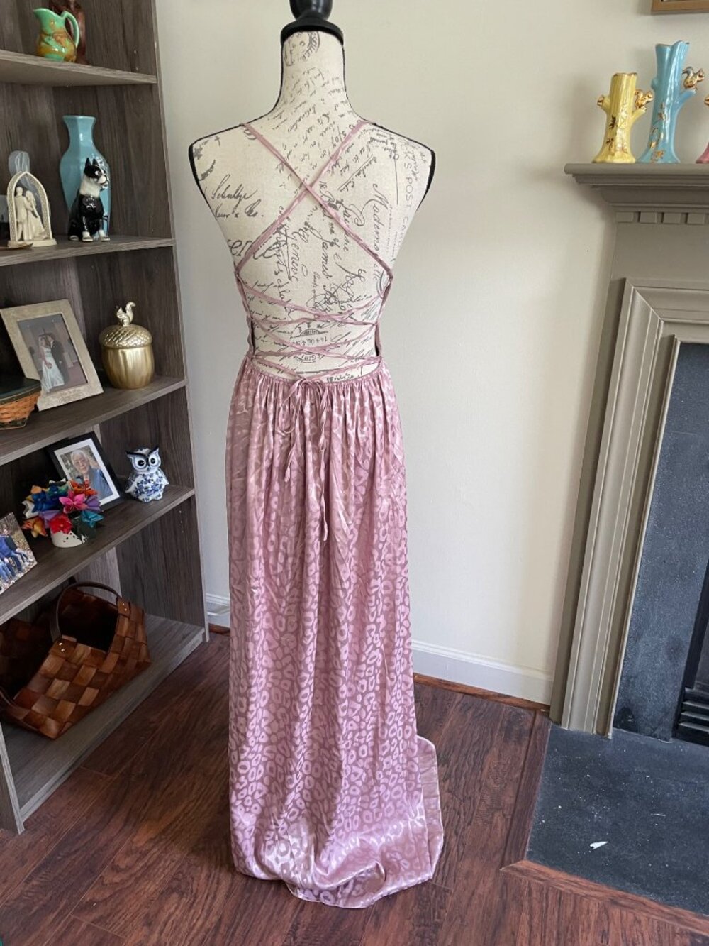 Vine & Love Dress Backless Blush Pink Maxi Length Spaghetti Strap Slit Wrap L - Picture 5 of 10